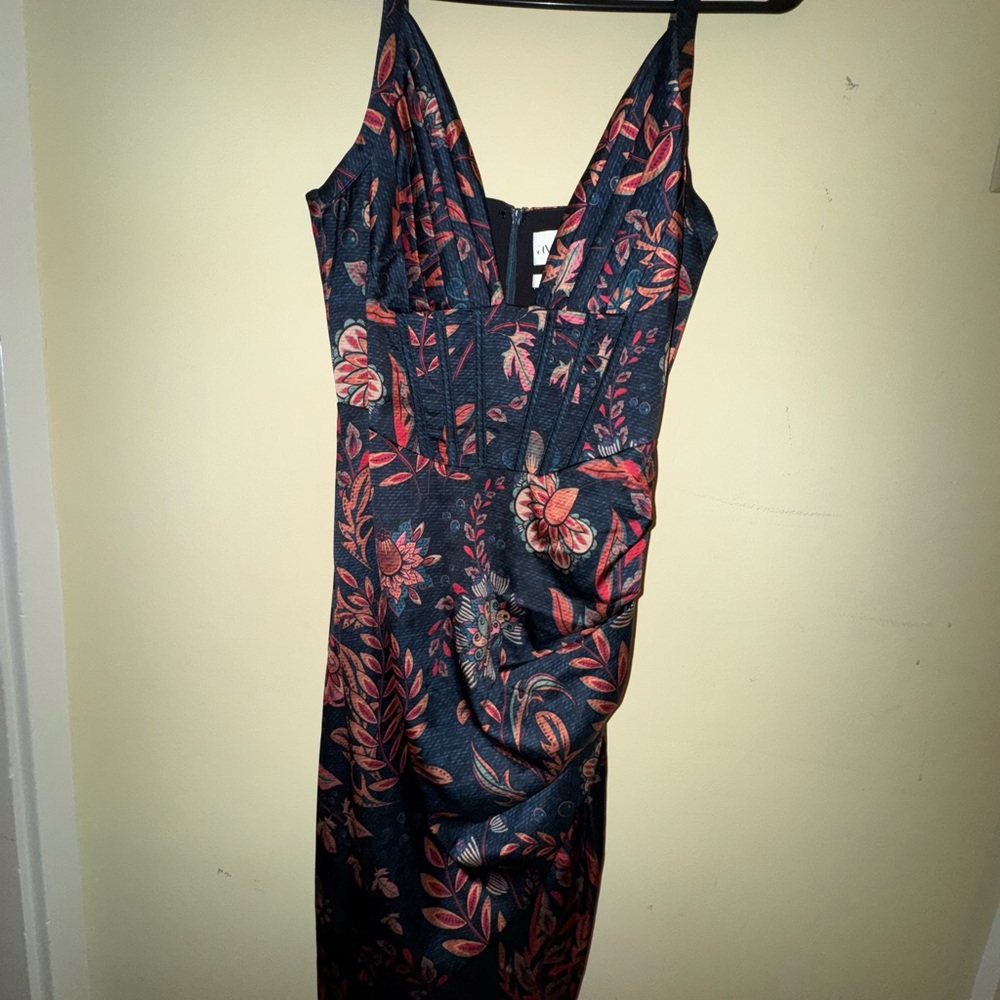Aerie Navy and Coral Floral Dress